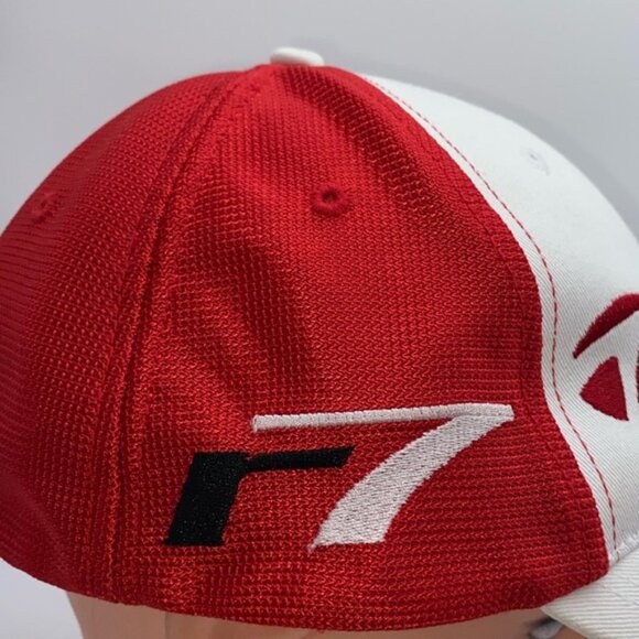 Taylormade Mens Golf Hat R7 Red Mesh White Cap Adjustable Hook & Loop Tmax Gear - Picture 7 of 13